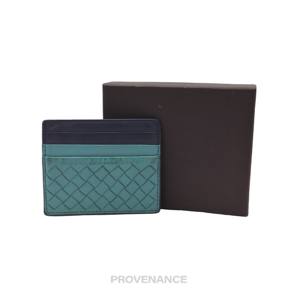 🔴 Bottega Veneta Card Holder Wallet - Blue Intrecciato - Picture 1 of 6